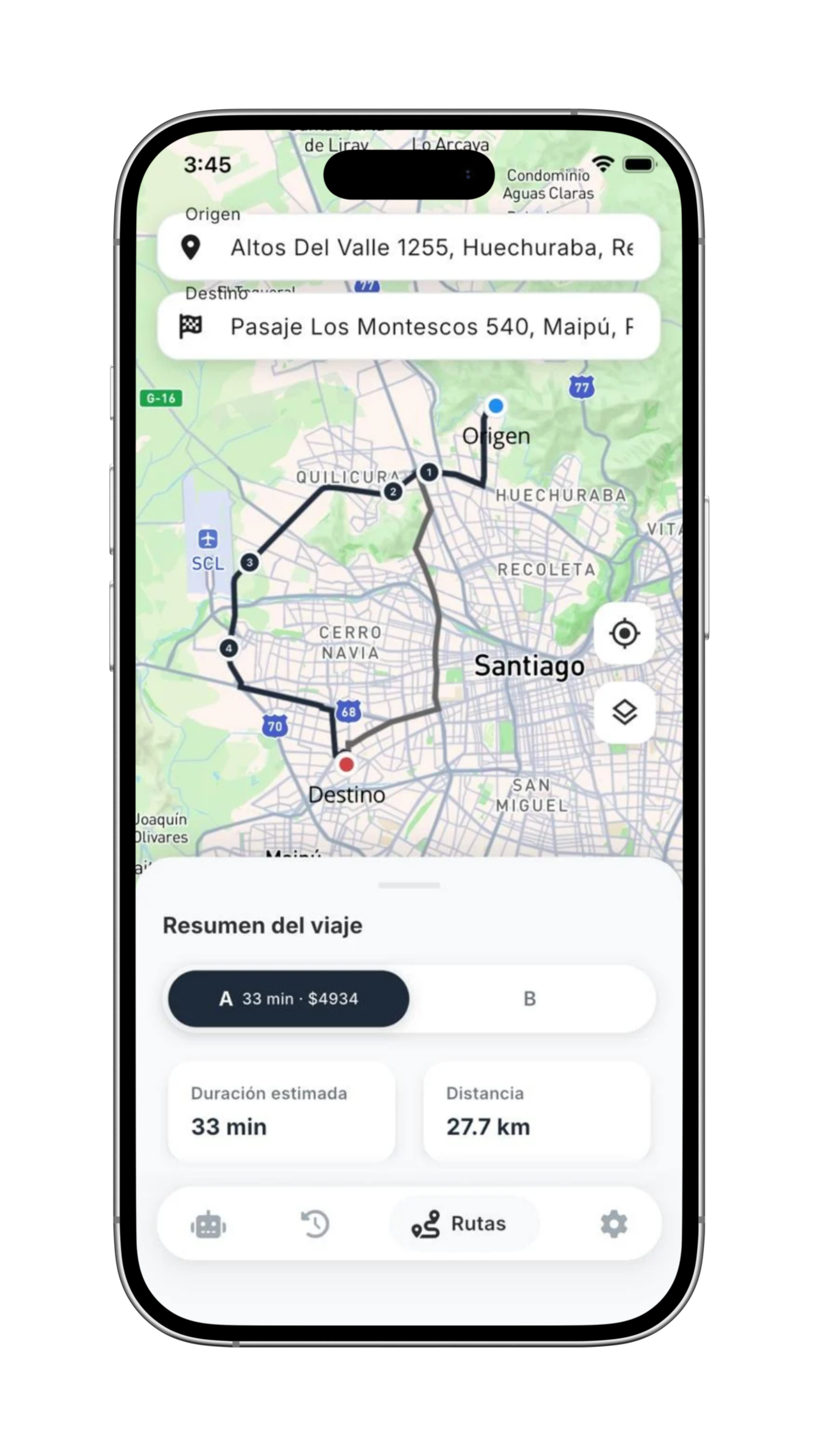 gasmy. App en iPhone mostrando TAG BIP y gastos